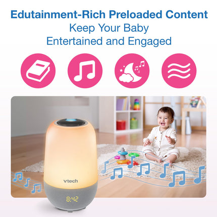 VTech BC8314 V-Hush Pro 2 Bluetooth Sleep Training Soother Speaker, One Touch Night Light Offers Over 250 Color Choices, 100 Stories, 100 Classical Songs, 10 Lullabies and 10 Natural Sounds.