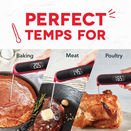 Termómetro digital LCD Dash Precision de lectura rápida, sumergible, para cocina y exteriores - Para BBQ, pollo, mariscos, carne, pavo y otras carnes, pilas incluidas, talla única, rojo