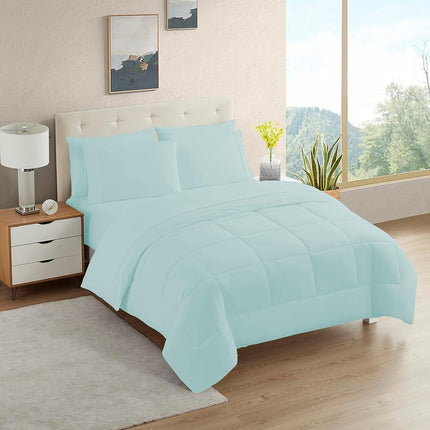 Juego de edredón Sweet Home Collection de 7 piezas, color sólido, para todas las estaciones, manta suave de plumón alternativo y sábanas de microfibra de lujo, color aguamarina, tamaño individual
