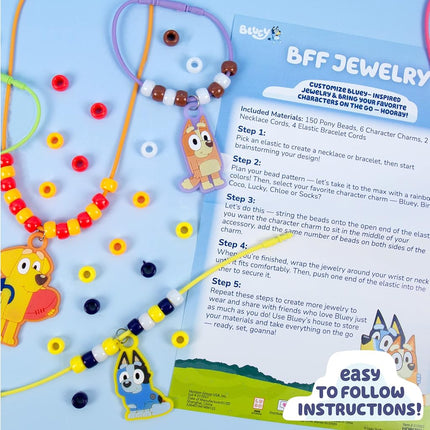 Bluey Friendship Jewelry – DIY Bracelet Kit – Beaded Friendship Bracelets – Create 6 of Your Own Charm Bracelets for Kids Ages 4+ – Includes Over 150 Beads & Charms with Bead Storage Case, Multi