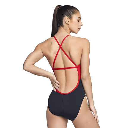 Speedo Women's Swimsuit One Piece Endurance+ Cross Back Solid Adult - Spark Black/Red, Size 26