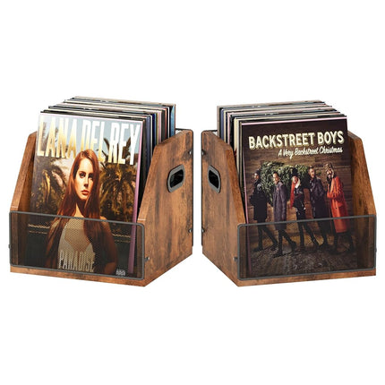 Homeiju Caisse de rangement en bois et métal pour disques vinyles – Support et organiseur de disques vinyles, peut contenir jusqu'à 60 disques