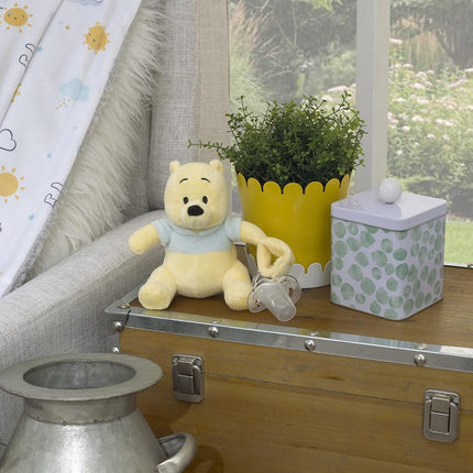 Disney Winnie The Pooh Yellow and Aqua Plush Buddy Pacifier Holder
