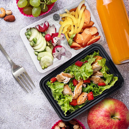 Enther 36oz Meal Prep Containers 20 Pack 3 Compartment with Removable Insert Tray 2-Tier Food Storage Bento Box with Lids, BPA Free Reusable Lunch Box Stackable/Microwave/Dishwasher/Freezer Safe Black