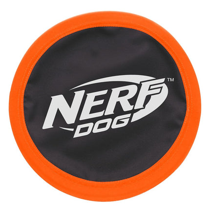 Nerf Dog Zone Flyer Dog Toy, Frisbee, Lightweight, Durable and Water Resistant, Great for Beach and Pool, 10.5 inch Diameter, for Medium/Large Breeds, Single Unit, Orange/Black
