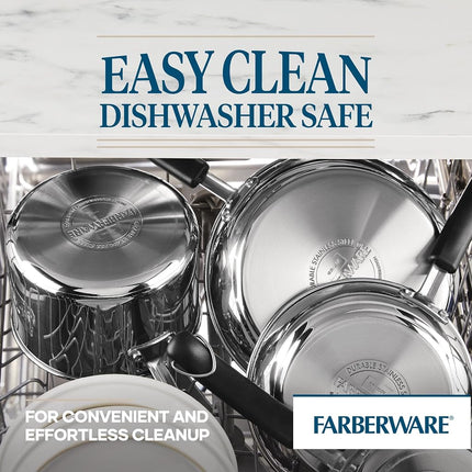 Farberware Brilliance Stainless Steel Dutch Oven/Casserole Pan with Glass Lid, 5 Quart, Dishwasher Safe and Induction Ready, Compatible with All Cooktops, Stainless Steel