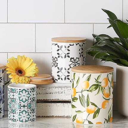 DII Kitchen Accessories Collection Ceramic Canister Set, 4.5/3/1.25 Cup, Teal Tile