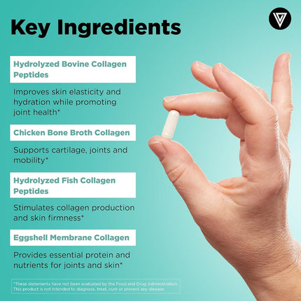Vital Vitamins Multi Collagen Complex (2 Pack) - Type I, II, III, V, X, Grass Fed, Non-GMO