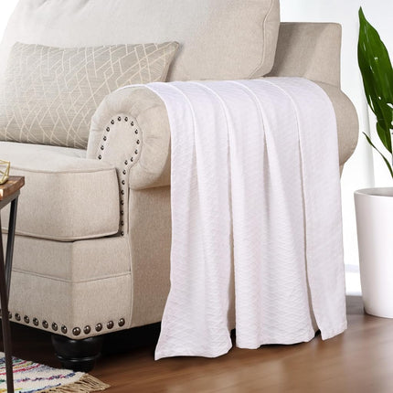 Superior Diamond Weave All-Season Cotton Blanket, Cover for Home, Couch, Bed, Soft, Warm Blankets, Boho Aesthetic, Comfy, Cozy, and Cute Covers, Decorative Bedding Essentials, Throw Size, White