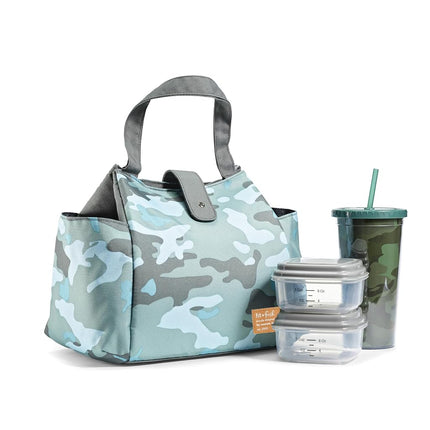Fit & Fresh Westport Insulated Lunch Bag, Cooler Bag, Lunch Bag for Women with 2 Food Containers & Matching Tumbler Reusable Lunch Box, Perfect for Work, School, Beach & More, Sage Camo