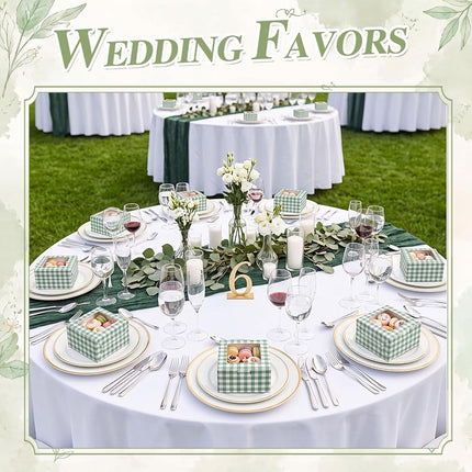 Chivertion 50 Pack Sage Green Gingham Cookie Boxes with Window