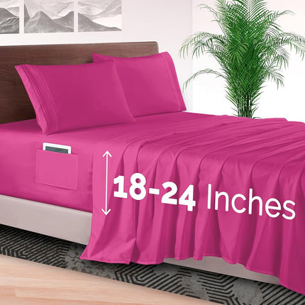 Elegant Comfort 4-Piece Bed Sheet Set - Luxury Bedding 1500 Premium Hotel Quality Microfiber, All Around Elastic 18-24 Inches Deep Fitted Sheet- Extra Deep Pocket Sheets, King, Hot Pink