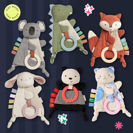 Itzy Ritzy - Bitzy Crinkle Sensory Toy Fox with Crinkle Sound for Babies & Toddlers - Features Soft Braided Teething Ring & Textured Ribbons, Designed for Ages 0 Months and Up, Dinosaur