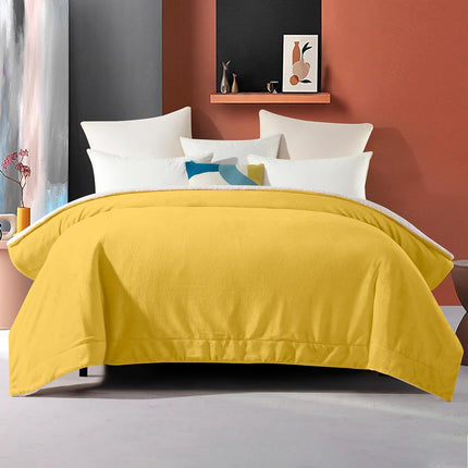 Elegant Comfort Ultra Soft Reversible Flannel Sherpa Blanket - Cozy Silky Fleece Throw for Couch, Bed - Plush Fuzzy Warm Winter Blanket for Gift, Twin, Yellow
