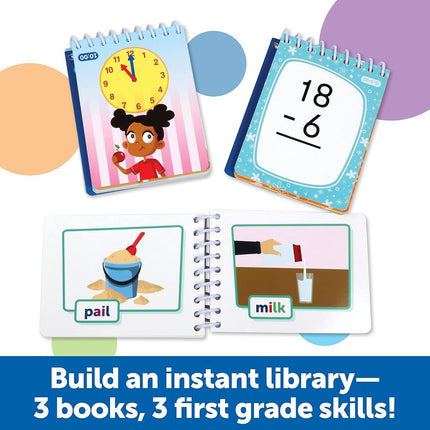 Learning Resources Skill Builders! First Grade Flipbook Library - 3 Pieces, Ages 6+, First Grade Learning Activities, Math and Spelling Activities for Kids, Montessori Activities