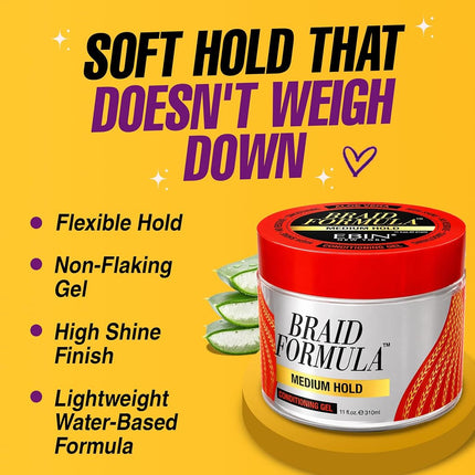 EBIN NEW YORK Braid Formula Conditioning Gel, Medium Hold, 11oz | Great for Braiding, Twisting, Edges, No Residue, No Flaking, Strong Hold, High Shine, Smoothing with Clean & Aloe Vera Scent