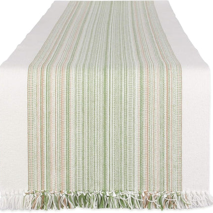 DII Fringed Stripe Tabletop, Table Runner, Cotton, Thyme, 14x72