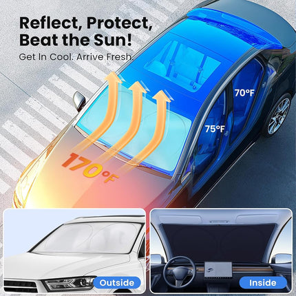 Magnelex Windshield Sun Shade for SUVs, Trucks and Vans with Bonus Steering Wheel Sun Shade. Reflective Fabric Blocks Sun. Foldable Sun Shield Keeps Your Vehicle Cool. (X-Large 65.7 x 36.4 in)