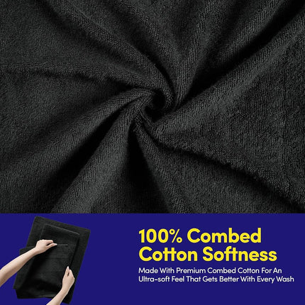 Juego de toallas de baño de 8 piezas – 100% algodón peinado – Baño + Mano + Toallas de cara – Toallas suaves y absorbentes con certificación Oeko-TEX con bordes duraderos de doble costura para baño o spa de invitados, Negro