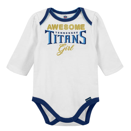 NFL Baby Girls' 3Pc Bodysuit, Footed Pant, & Cap Set, Tennessee Titans, 3-6 Months