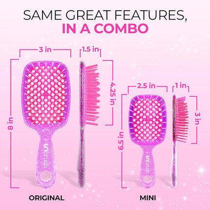 FHI HEAT UNbrush and UNbrush MINI Wet & Dry Vented Detangling Hair Brush, Rose Quartz Pink