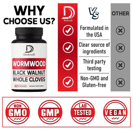 Sweet Wormwood Capsules 1500mg with Black Walnut & Cloves - 240 Vegan Capsules - Artemisia Annua Supplement