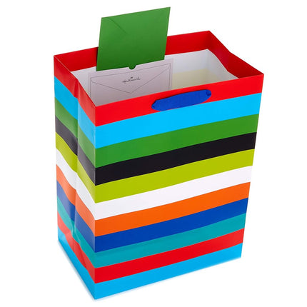 Hallmark 17" Extra Large for Birthdays, Graduations, Baby Showers, Father's Day, Kids, Adults Gift Bag with Tissue Paper, Jumbo, Multicolor Rainbow Stripes