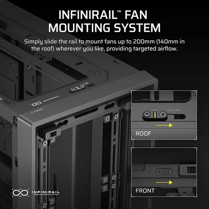 CORSAIR FRAME 4000D Modular Mid-Tower ATX PC Case – High Airflow, InfiniRail™ Fan Mounting System, Dual 360mm Radiator Support, ASUS BTF, MSI Project Zero, Gigabyte Project Stealth – Black