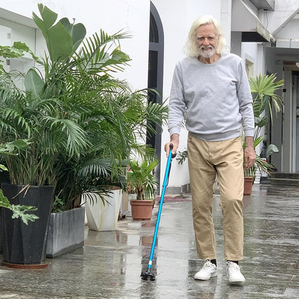 REHAND Walking Stick for Men & Women - Foldable, Adjustable, Lightweight, Self Standing Pivot Walking Stick, Soft Handle Grip, with Travel Bag, Walking Sticks for Seniors & Adults (Blue)