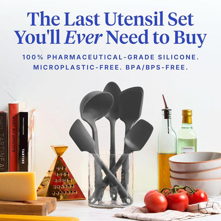 GIR: Get It Right - 5 Piece Essentials All Purpose Set - Ladle, Spatula, Flip, Spoon & Spoonula, Non-Stick, Heat Resistant, Dishwasher Safe, Kitchen Utensils, Baking Supplies - Charcoal