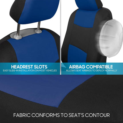 BDK PolyPro Car Seat Covers Full Set in Blue on Black – Front and Rear Split Bench Seat Covers, Easy to Install, Car Accessories for Auto Trucks Van SUV