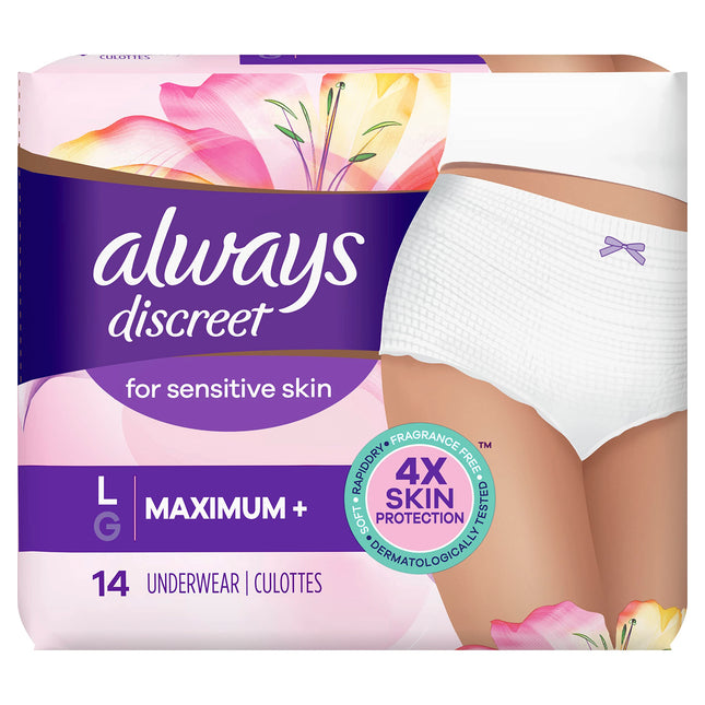 Always, Discreet for Sensitive Skin Underwear, L M