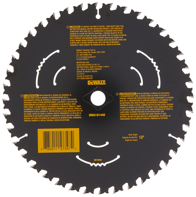 DEWALT Circular Saw Blade, 8 1/4 Inch, 40 Tooth, Cross Cutting (DWA181440)