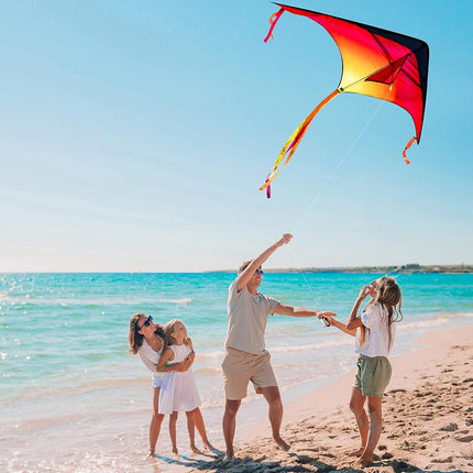 JOYIN 3 Packs Large Delta Kites in Orange, Green and Purple - Easy to Fly for Kids and Adults With 262.5 ft String - Beach Kite for Outdoor Games and Activities