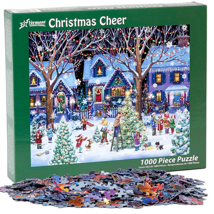 Vermont Christmas Company Christmas Cheer Jigsaw Puzzle 1000 Piece - Large Format Christmas Puzzles for Adults & Families - Fully Interlocking & Randomly Shaped Pieces