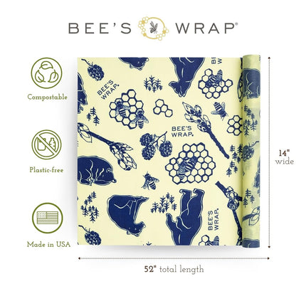 Bee's Wrap Beeswax Wraps for Food - Bees + Bears Cut to Size 14x52 Wax Paper Roll - Made in USA Reusable Waxed Paper & Bowl Covers - Organic & Eco-Friendly Alternative to Aluminum Foil & Plastic Wrap
