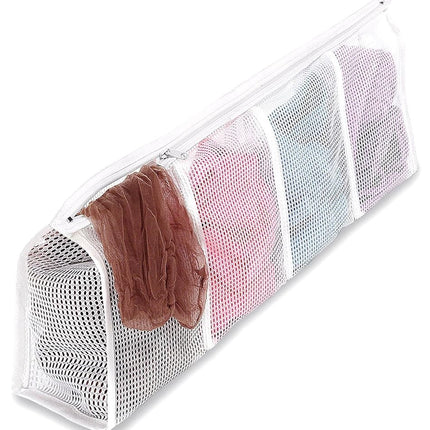Whitmor Mesh Hosiery Wash Bag White 4-Compartment
