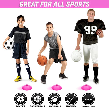 GoSports Premium Sports Cones for Agility Training and Drills - 20 Pack with Tote - Pink