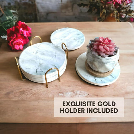 Abstract Marble Coasters with Holder Set of 6, Coffee Table Decor, Coasters for Drinks, Coasters for Coffee Table, Coaster Set, Marble Coasters, Drink Coasters, Stone Coasters for Drinks Absorbent