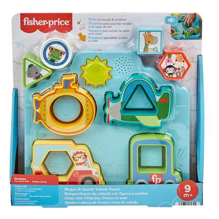 Fisher-Price Baby Sorting Toy Shapes & Sounds Vehicle Puzzle with Music & Lights for Fine Motor Play, Ages 9M+, HRP31