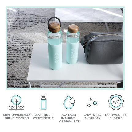 Soma Glass Water Bottle with Non-Slip Silicone Handle & Sleeve, Natural Bamboo Screw Cap, and Leak-Proof Design - Reusable, Refillable, BPA-Free, Eco-Friendly Alternative - Mint, 480 ml