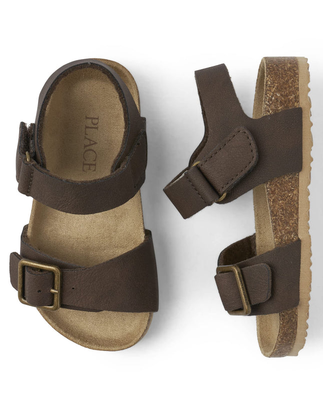 The Children's Place Boy's and Toddler Buckle Sandals Slide, Brown, 10 US Toddler