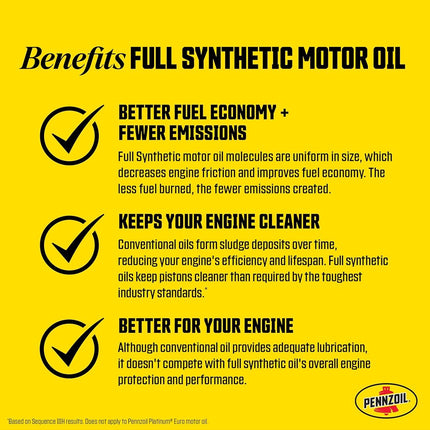 Pennzoil Ultra Platinum Full Synthetic 0W-40 Motor Oil, 1 Quart