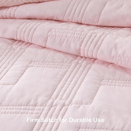 HORIMOTE HOME 100% Cotton Quilt Set Queen Size, Light Pink Pre-Washed 3-Piece Bedspread Coverlet Set, Cozy Lightweight Stitching Bedding Cover with 2 Shams in Geometric Pattern for All Season