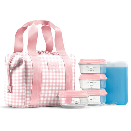 Fit & Fresh Remi Women's Neoprene Lunch Bag, Meal Preparation Set with Containers and XL Ice Pack, Self-Insulating Neoprene Like Material, Machine Washable Lunch Bag, Tear- and Stain Resistant, Pink