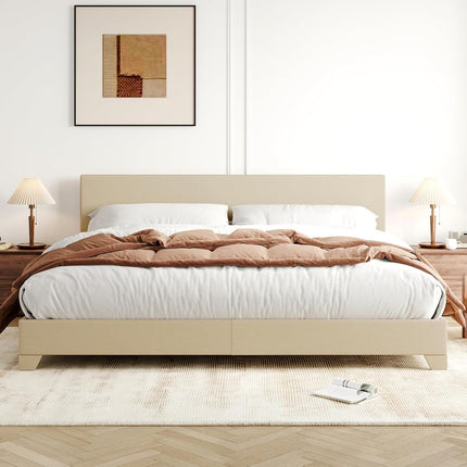 Allewie King Size Bed Frame with Adjustable Headboard, Upholstered Platform Bed with Wood Slats, Heavy Duty Mattress Foundation, No Box Spring Needed, Noise-Free, Easy Assembly, Dark Grey