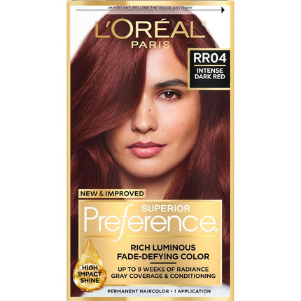 L'Oréal Paris Superior Preference Permanent Hair Color, RR-04 Intense Dark Red