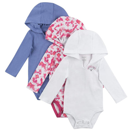Hanes Baby Girls Bodysuits, Ultimate Flexy Hoodie Bebé Manga Larga 3-pack, Morado/Rosa, 0-6M US, Morado/Rosa, 0-6 Meses