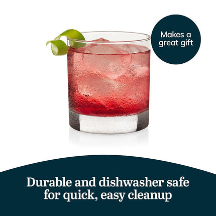 Libbey Heavy Base Rocks Cocktail Glasses Set, Clear Whiskey Glasses Set of 4 with Weighted Base and Simple Lines, 11-Ounce, Reusable, Recyclable, Round, Home, Cocktail Party, Cold Drinks