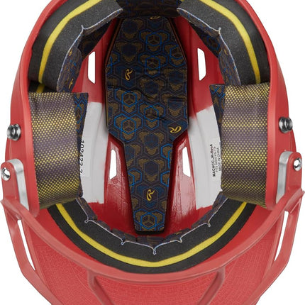 Rawlings | Casco de bateo de sóftbol MACH HI-VIZ | Protector facial adjunto | Escarlata | Senior - 6 7/8" - 7 5/8"